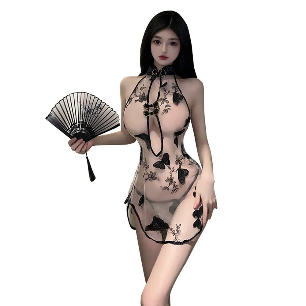 3813 Chinese Cheongsam Dress Anime Cosplay Lingerie Retro Print Qipao Mini